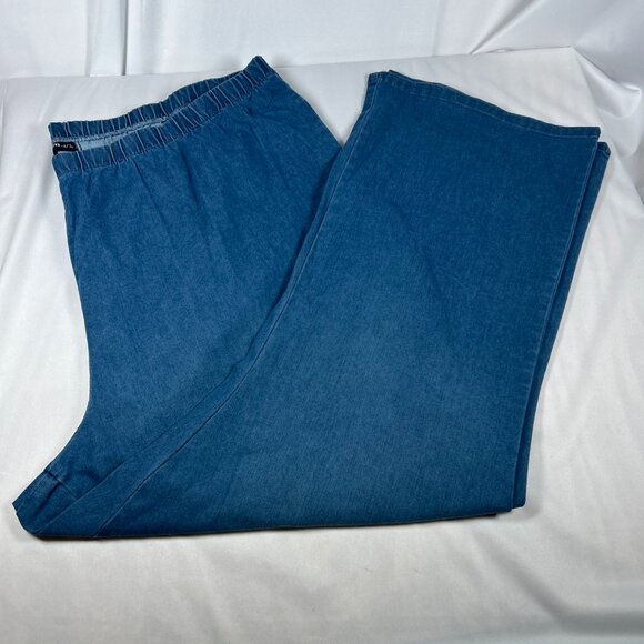 Denim 24/7 Size 34 W Plus Size Wide Leg Jeans Pull On Blue Jeans Flare Leg #1 - Picture 1 of 8